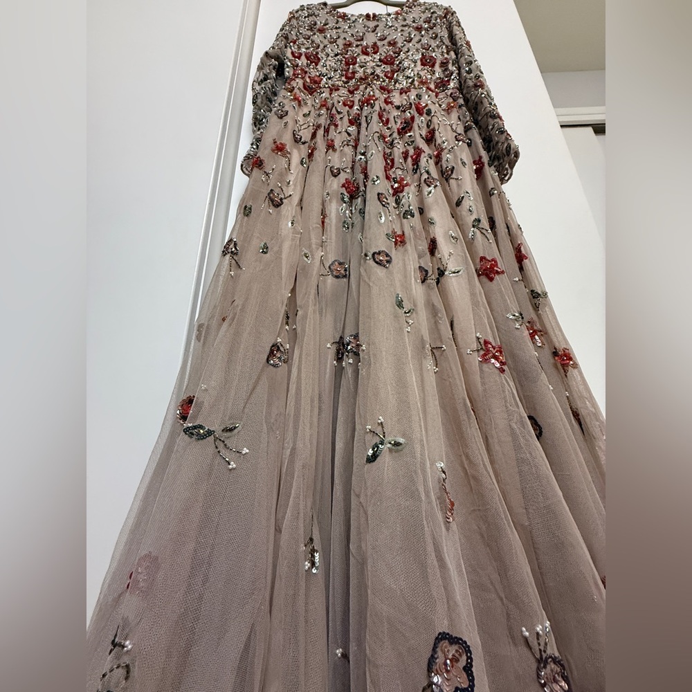 NWT | Mac Duggal Cream Maxi Dress with Long Sleeves & Floral Embroidery Size 16 - Picture 10 of 15